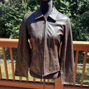 Coldwater Creek Womens Leather Jacket Brown Petite Small
